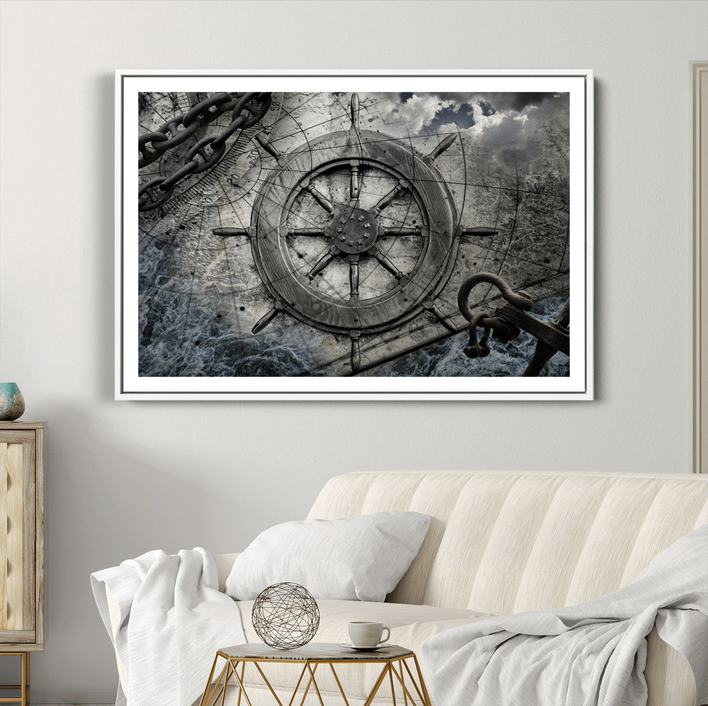 36770-MGC-FP-36x24_White-Ship Steering Wheel Vintage Wall Art Canvas Print