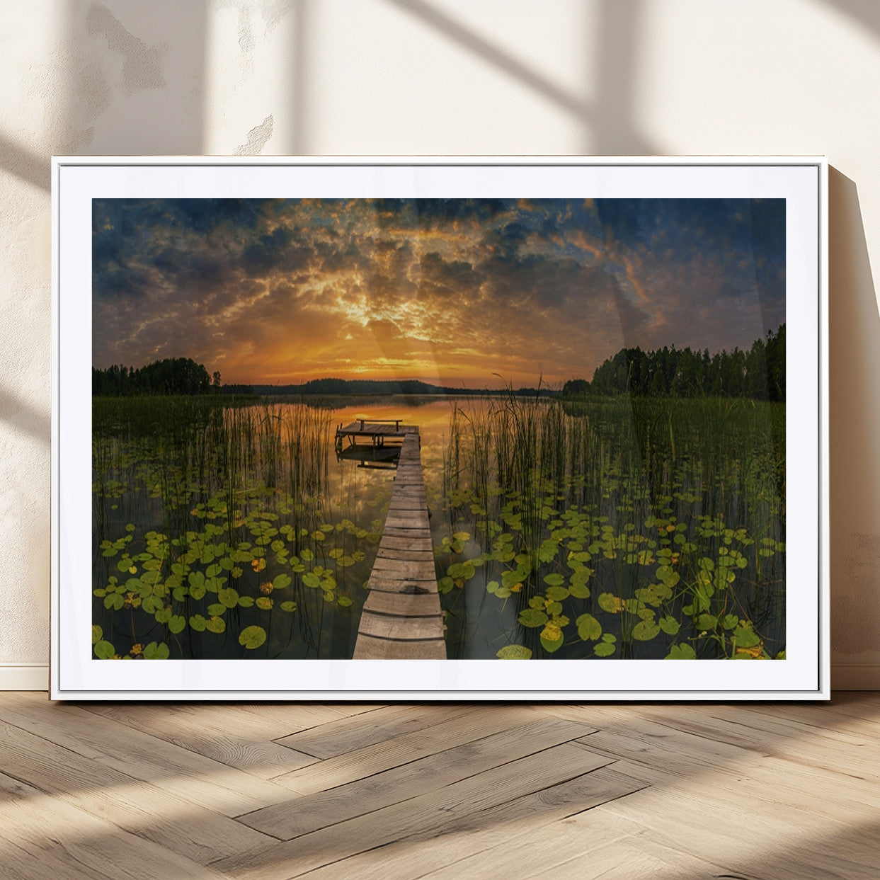 28103-MGC-FP-36x24_White-Lake and Flower Wall Art Canvas Print