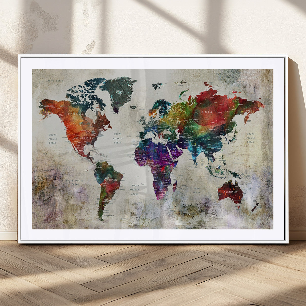 MGC-FP-36x24 - Push Pin World Map Canvas Print – Framed Wall Art for Couples to Track Their Travels – Anniversary