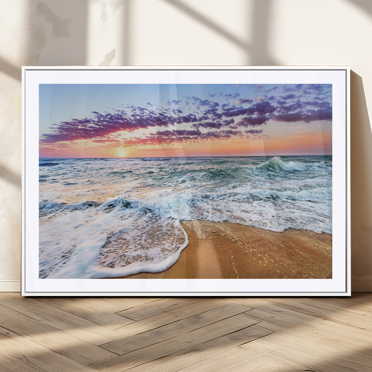 MGC-FP-36x24 - Coastal Sunset Art Beach Canvas Wall Art Print | Ocean Waves Wall Art | Large 3-Panel Seascape for