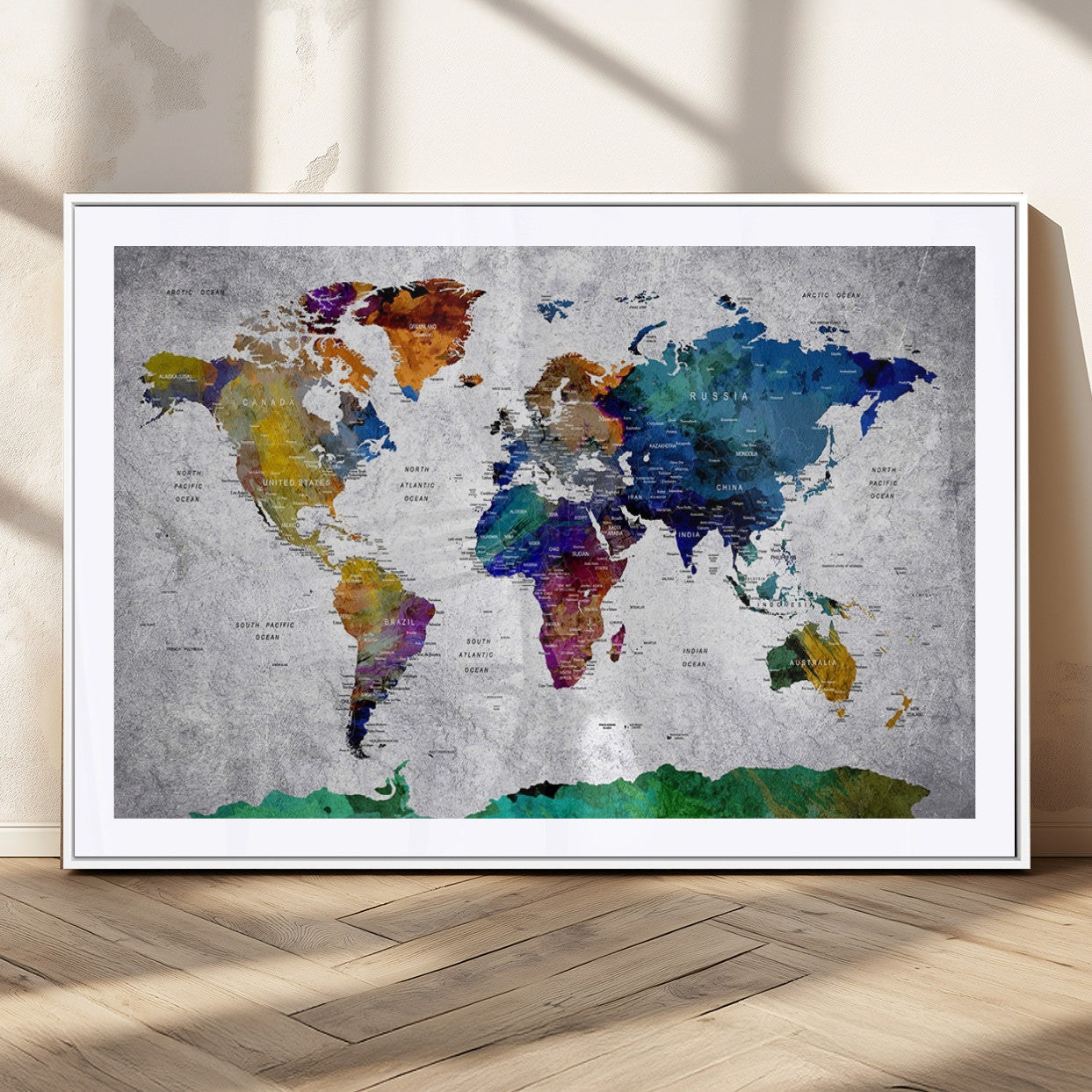 MGC-FP-36x24 - Push Pin World Map Canvas Print – Framed Wall Art for Couples to Track Their Travels – Anniversary