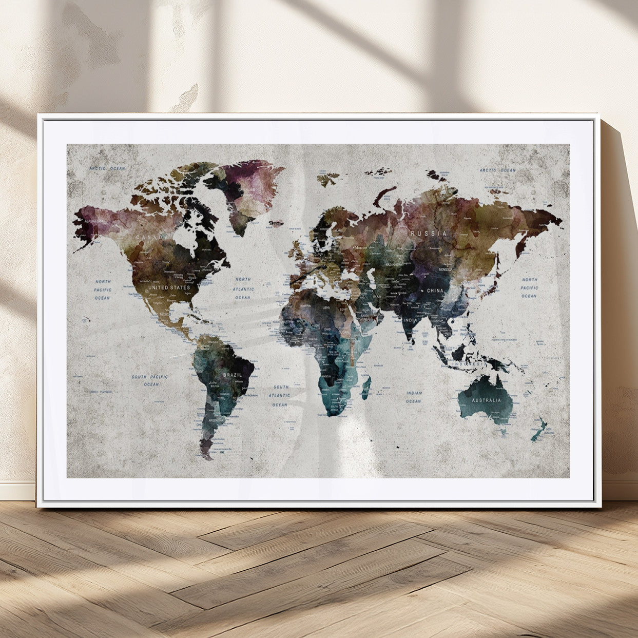MGC-FP-36x24 - Push Pin World Map Canvas Print – Framed Wall Art for Couples to Track Their Travels – Anniversary