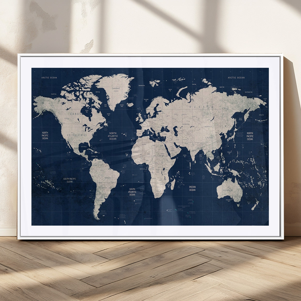 17866-MGC-FP-36x24_White-Push Pin World Map Canvas Print – Framed Wall Art for Couples to Track Their Travels – Anniversary