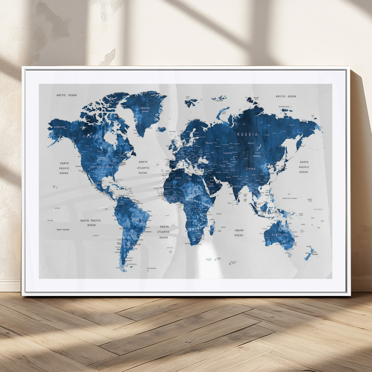 MGC-FP-36x24 - Push Pin World Map Canvas Print – Framed Wall Art for Couples to Track Their Travels – Anniversary