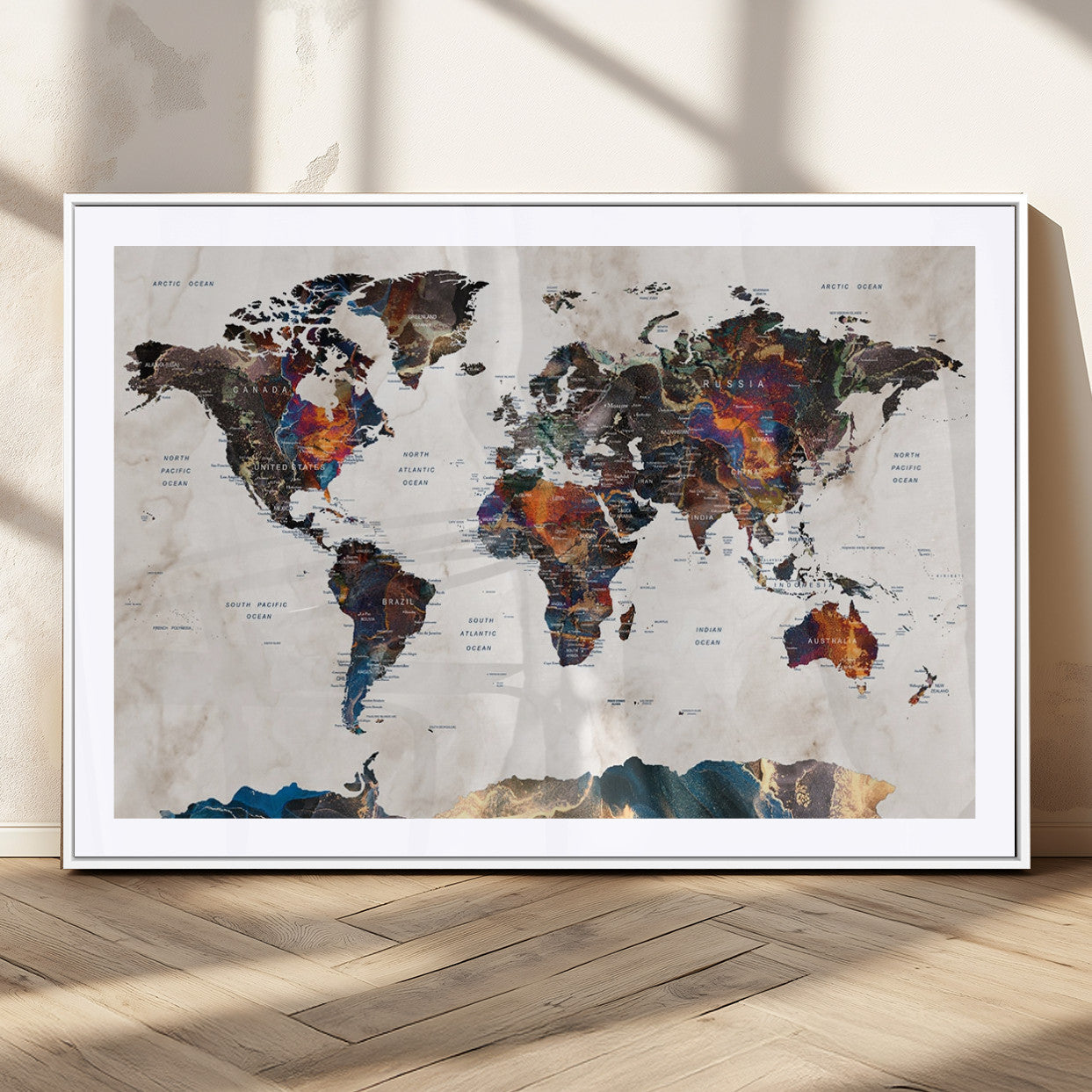 MGC-FP-36x24 - Push Pin World Map Canvas Print – Framed Wall Art for Couples to Track Their Travels – Anniversary