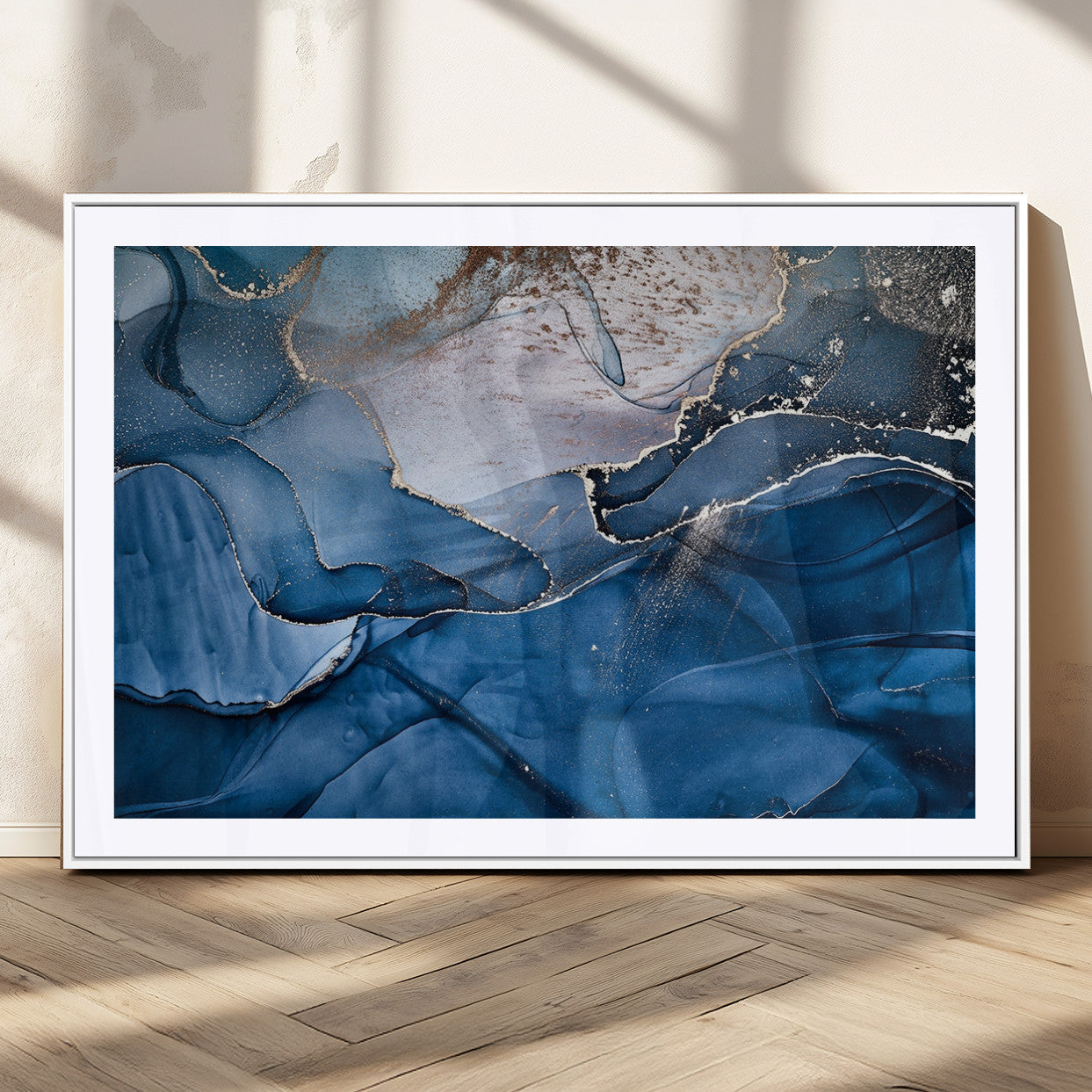 MGC-FP-36x24 - Navy Blue Canvas Art Abstract Print – Elegant Triptych Modern Art Print – Contemporary Decor for Living Room or Office – Ready to Hang