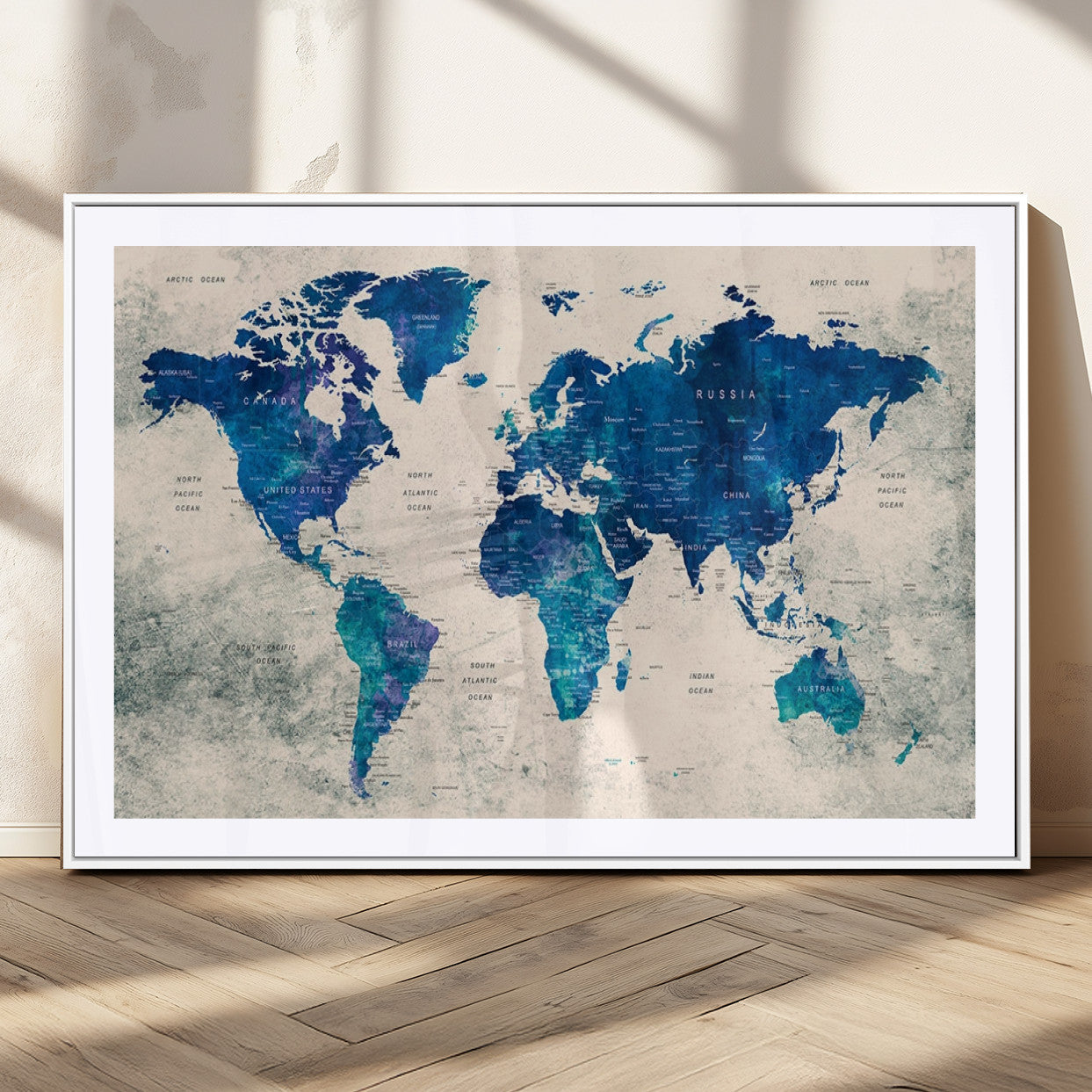 MGC-FP-36x24 - Push Pin World Map Canvas Print – Framed Wall Art for Couples to Track Their Travels – Anniversary