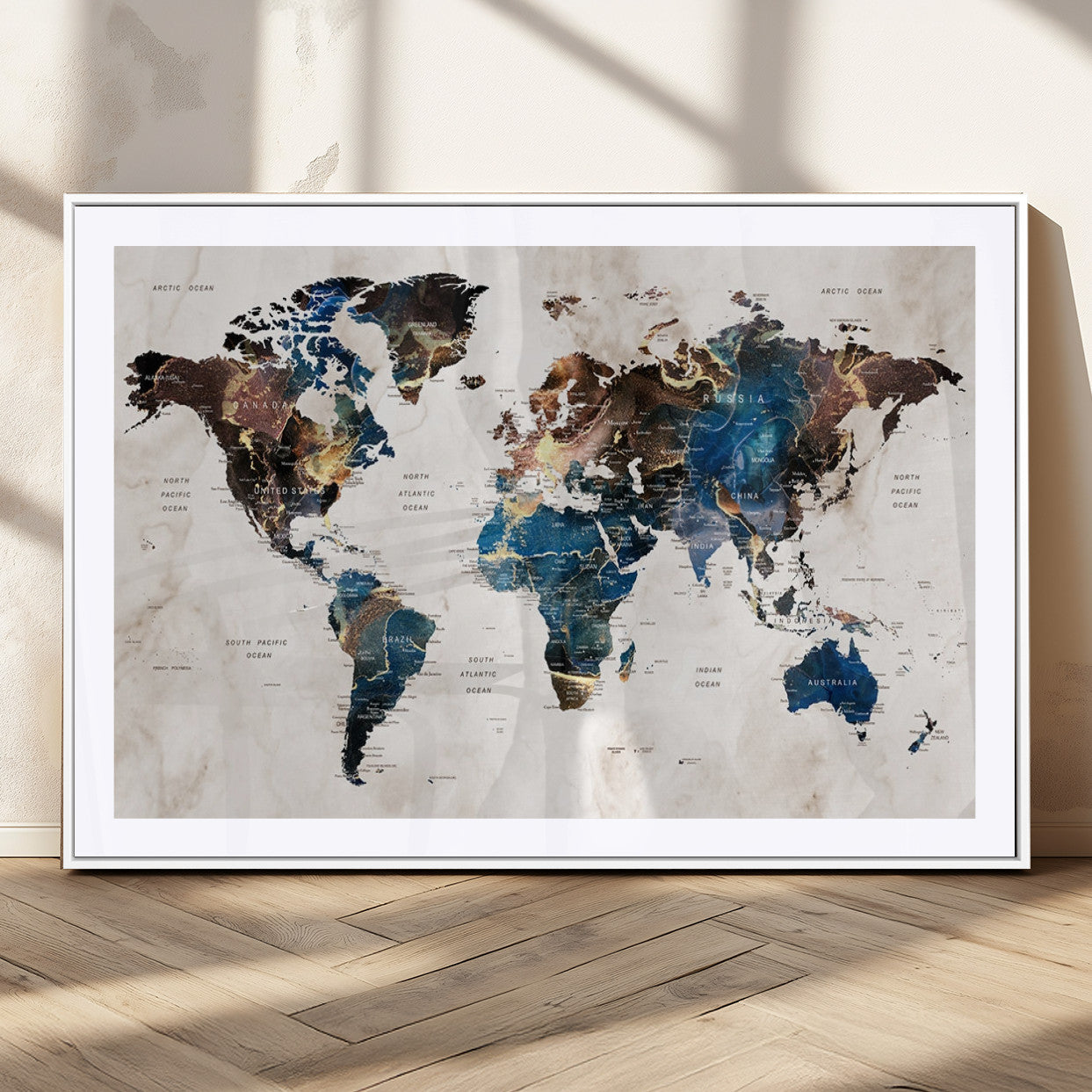 MGC-FP-36x24 - Push Pin World Map Canvas Print – Framed Wall Art for Couples to Track Their Travels – Anniversary