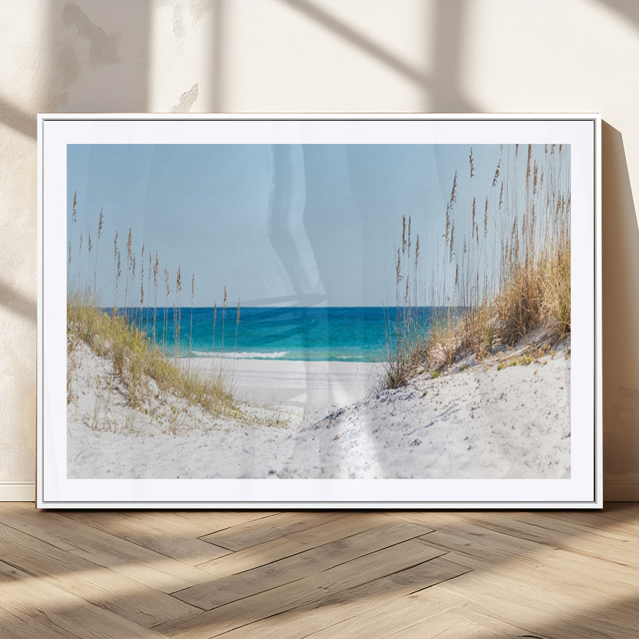 MGC-FP-36x24 - Serene Coastal Dune Path with Ocean View, 3-Panel Beach Canvas Wall Art, Tranquil Seascape Giclee