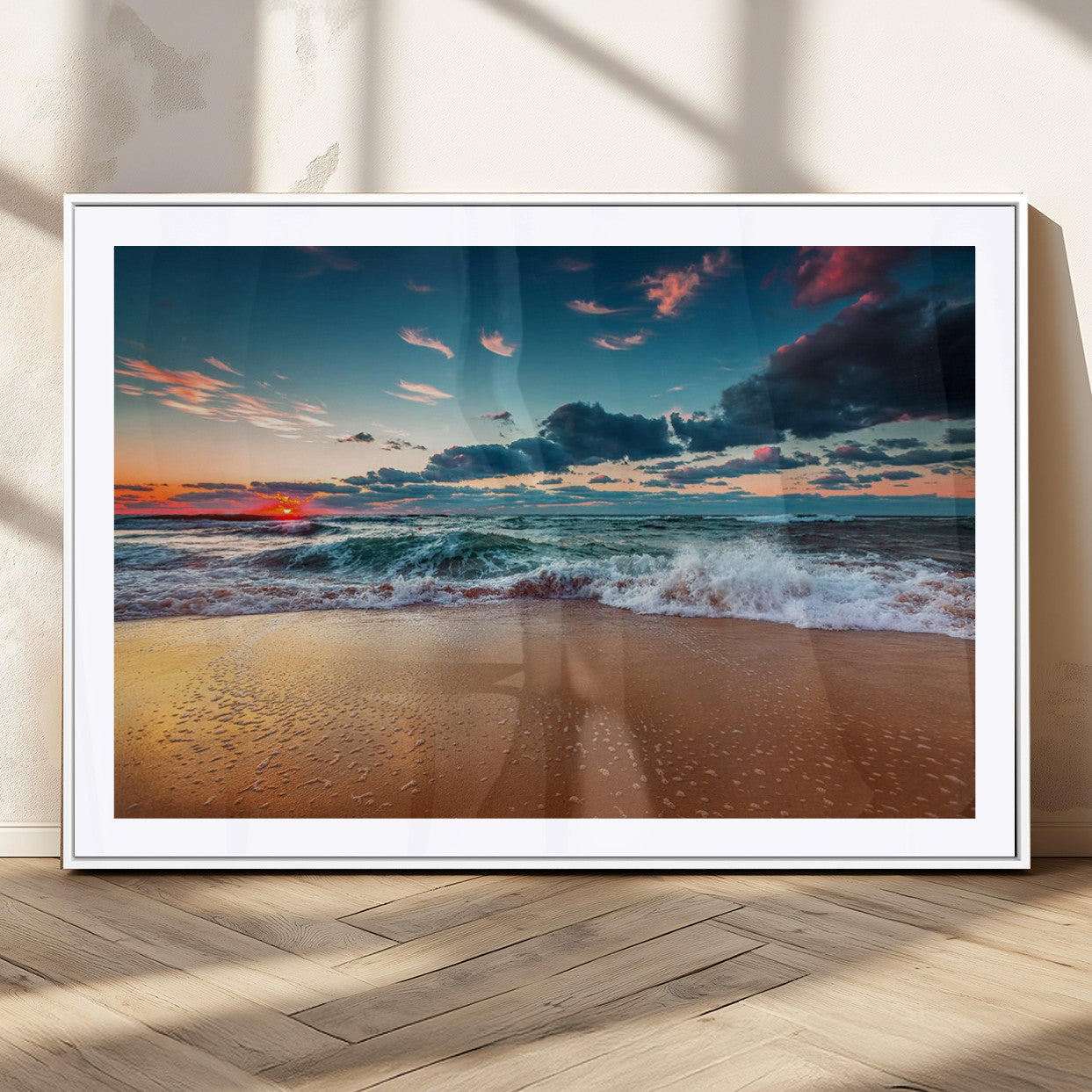 MGC-FP-36x24 - Sunset on Beach Wall Art Ocean Beach Canvas Print