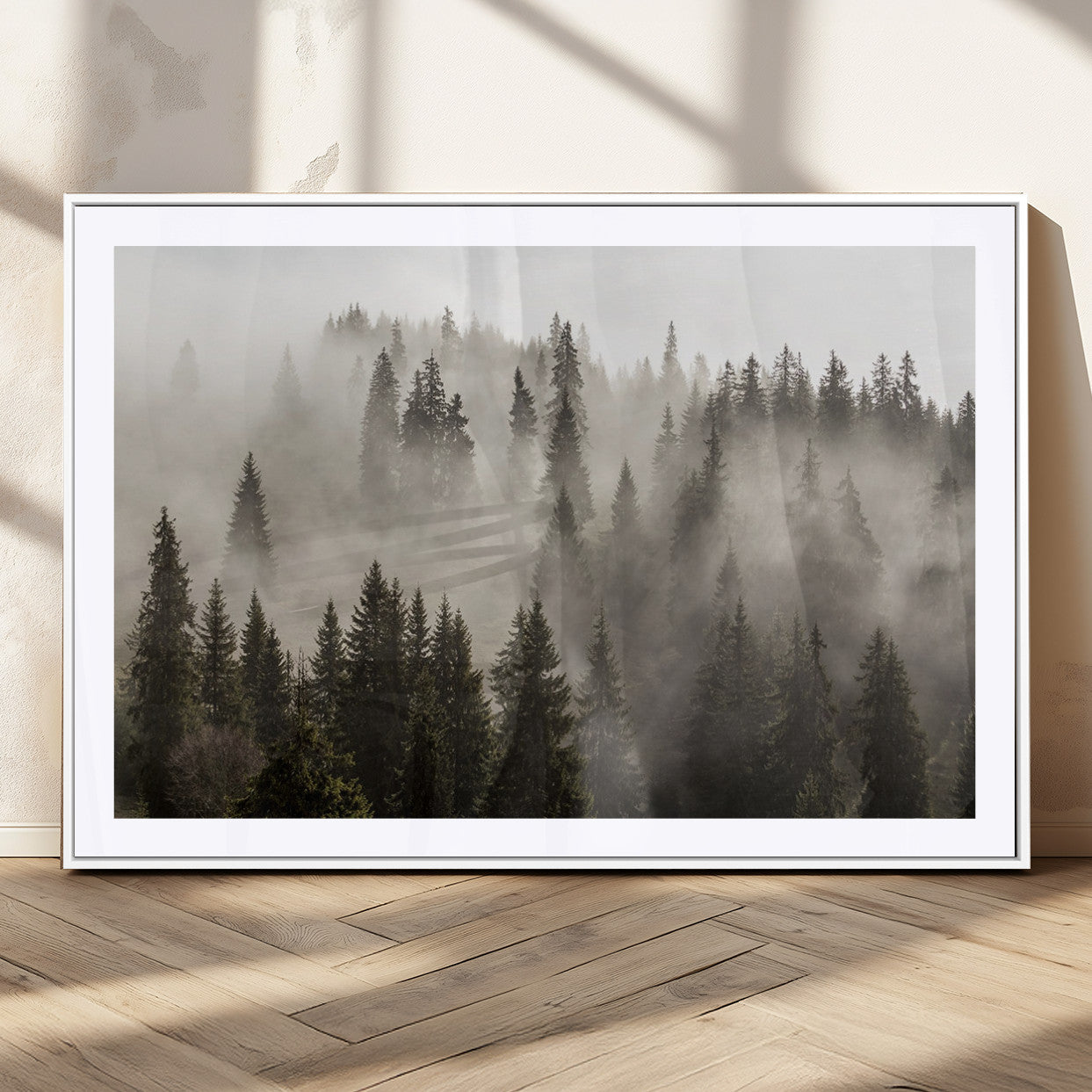 MGC-FP-36x24 - Foggy Mountain Wall Art | 3-Panel Foggy Forest and Mountain Landscape | Large Giclee Print for