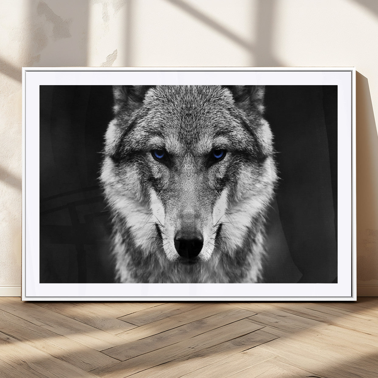 MGC-FP-36x24 - Black and White Wild Wolf Wall Art Canvas Print