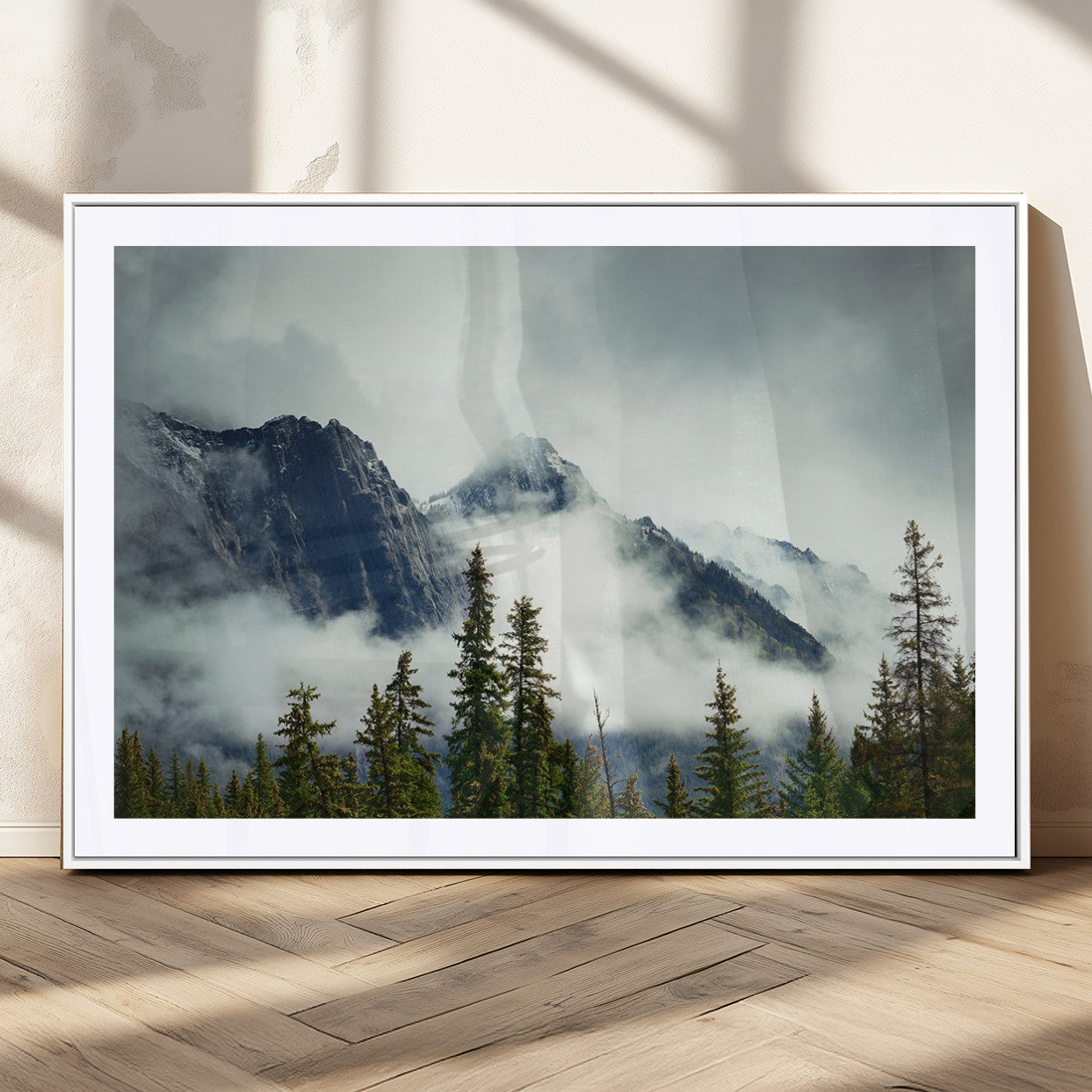 MGC-FP-36x24 - Mountain Mist Canvas Wall Art Print | 3-Panel Foggy Forest and Mountain Landscape | Large Giclee