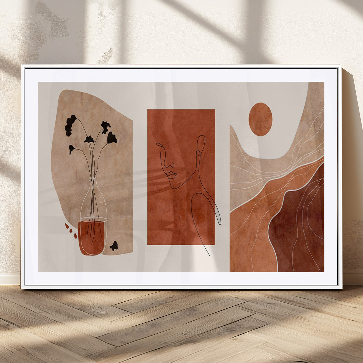 MGC-FP-36x24 - Boho Sunset Mountain Canvas Print, Modern Boho Sunset Mountain Landscape Triptych – Giclée Canvas