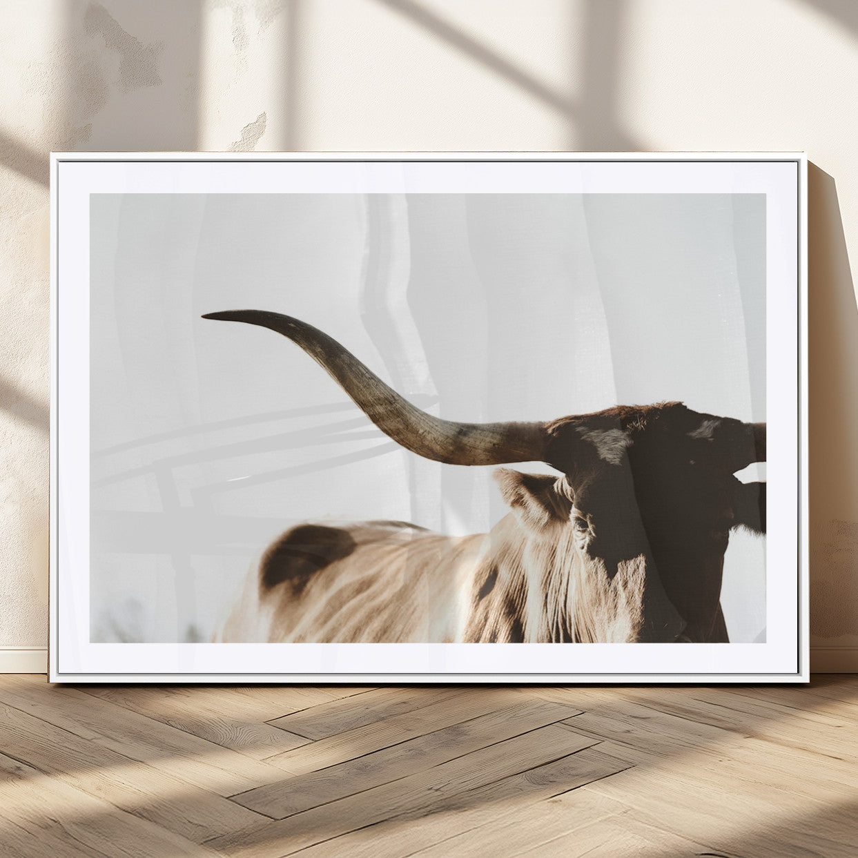 MGC-FP-36x24 - Texas Longhorn Wall Art Canvas Print | 3-Panel Large Longhorn Canvas Print for Living Room, Framed