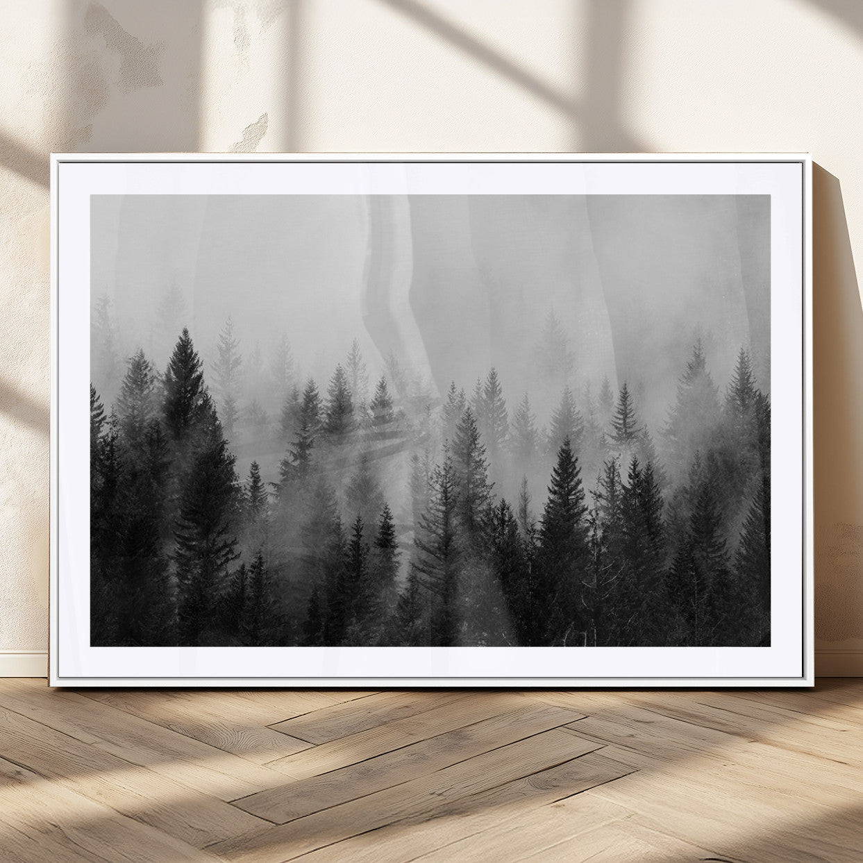 MGC-FP-36x24 - Fogy Forest Canvas Wall Art Print - Mountain Wall Art with Pine Trees and Misty Forest Canvas Print