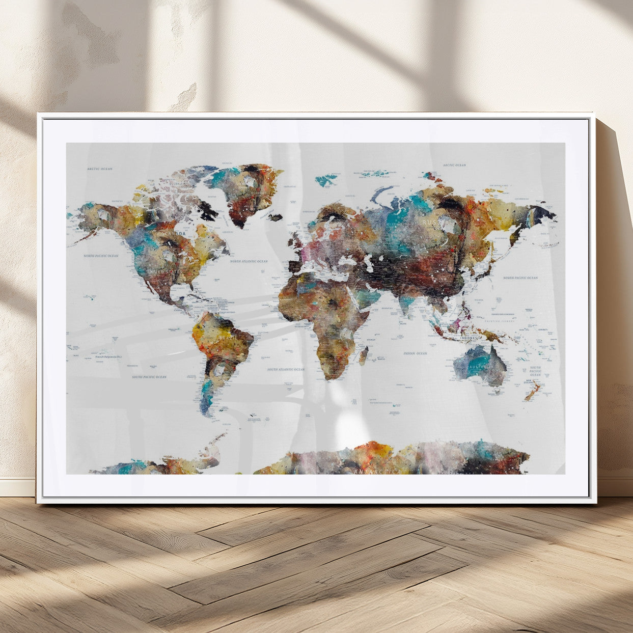 MGC-FP-36x24 - Push Pin World Map Canvas Print – Framed Wall Art for Couples to Track Their Travels – Anniversary
