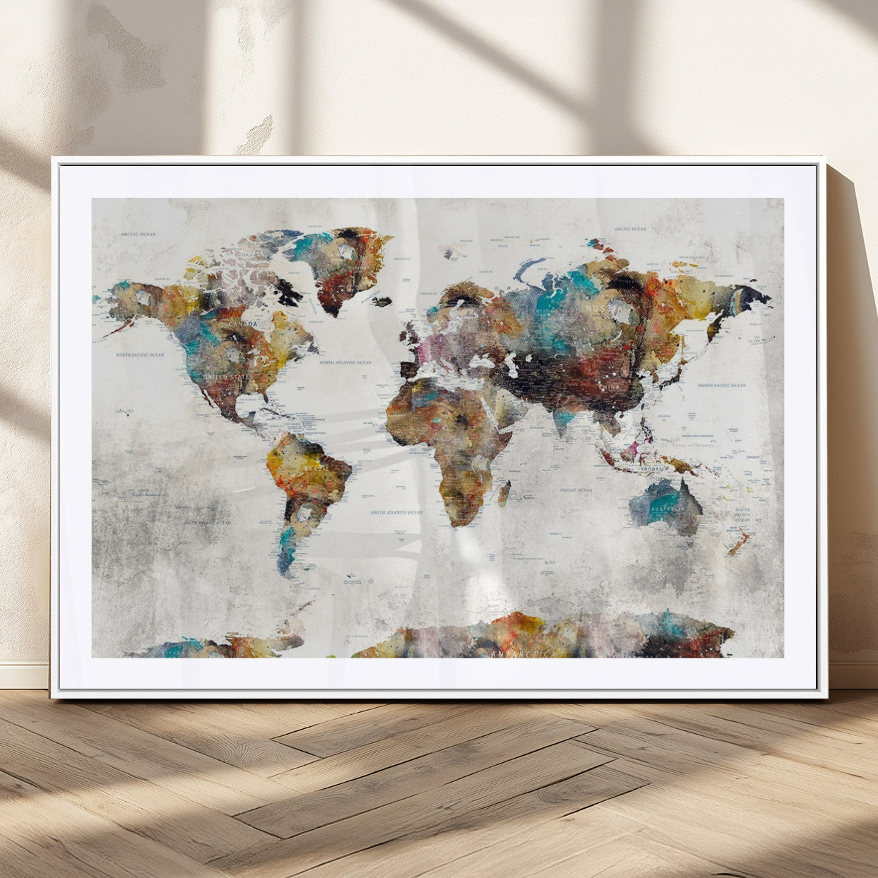MGC-FP-36x24 - Push Pin World Map Canvas Print – Framed Wall Art for Couples to Track Their Travels – Anniversary