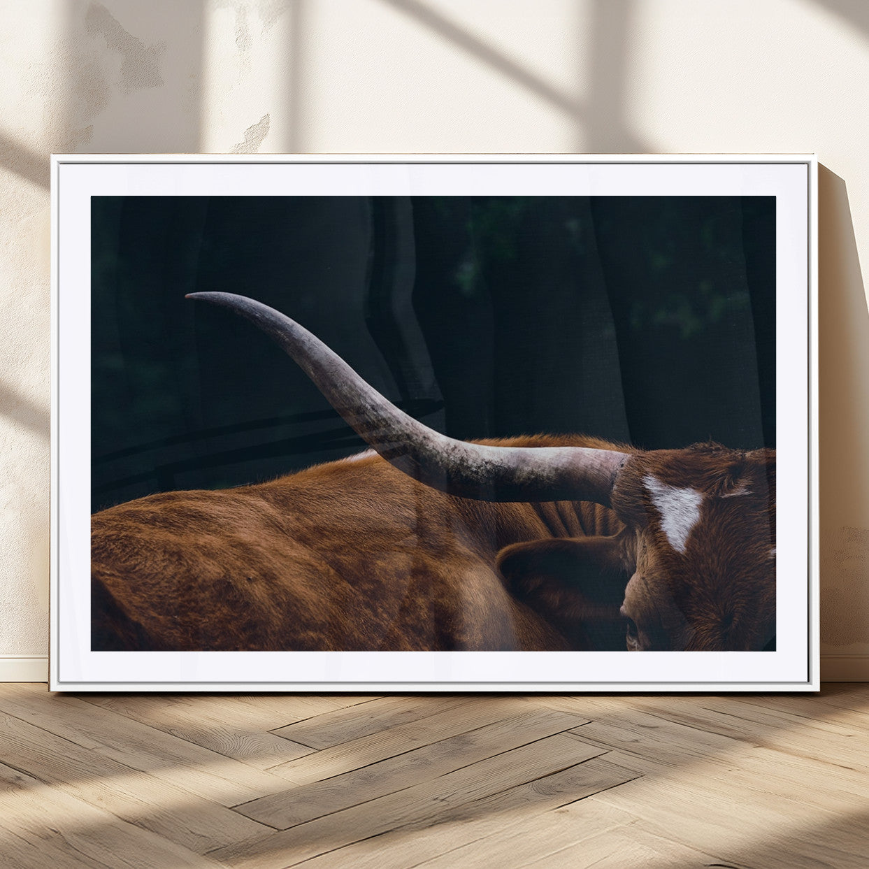 MGC-FP-36x24 - Texas Longhorn Bull Wall Art Canvas Print - Large Framed Canvas Wall Art, Farmhouse Cabin Wall