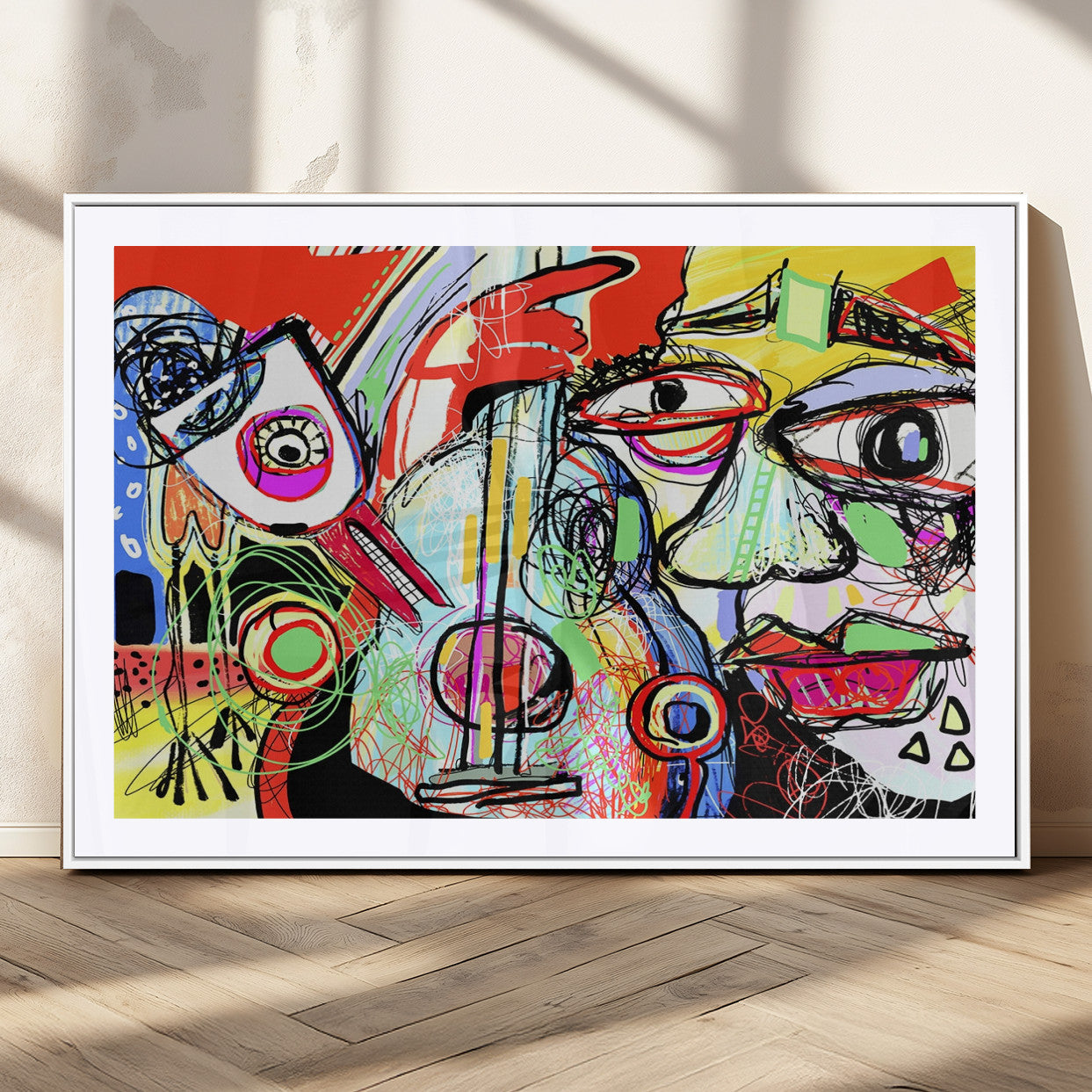 MGC-FP-36x24 - Picasso Style Art Abstract Canvas Wall Art Print , Colorful Abstract Artwork