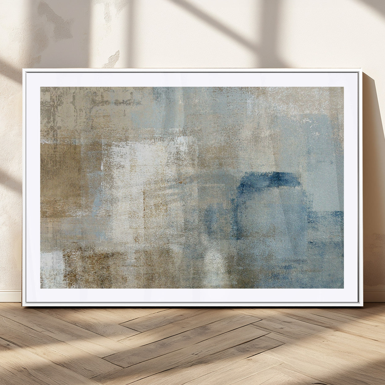MGC-FP-36x24 - Abstract Blue and Beige Wall Art, Modern Minimalist Canvas Print Set, Giclee Textured Art, Large