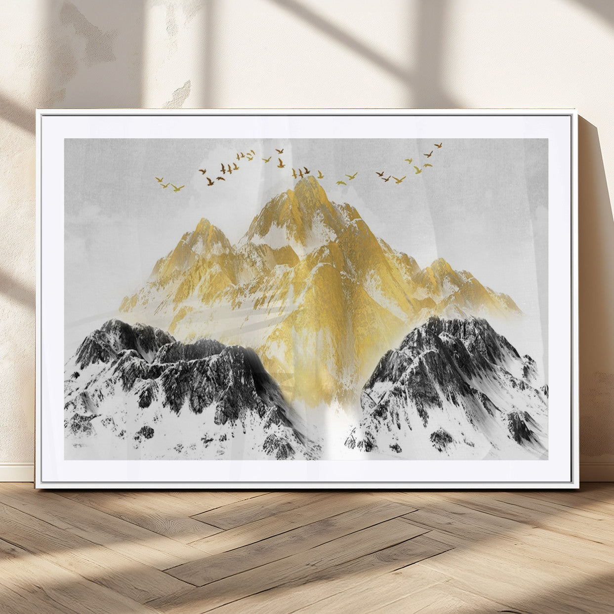 -Golden Mountain Triptych Wall Art Canvas Print, Modern Giclee Canvas Print, Nature Landscape Decor