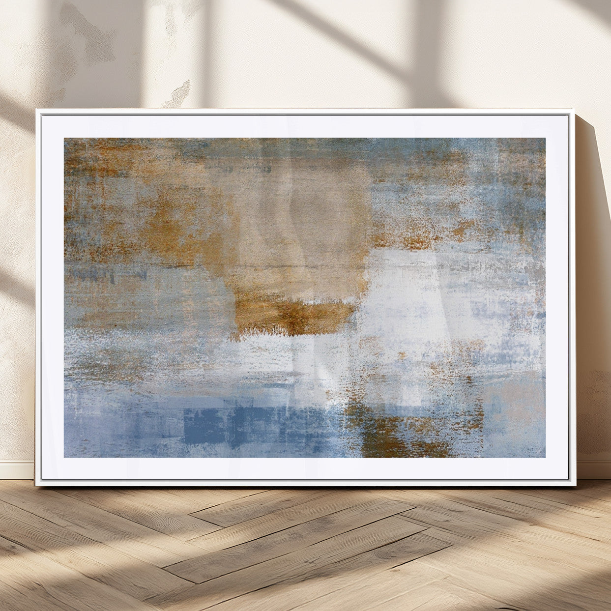 MGC-FP-36x24 - Blue Multi Panel Abstract Wall Art Canvas, Abstract Blue and Gold Canvas Print