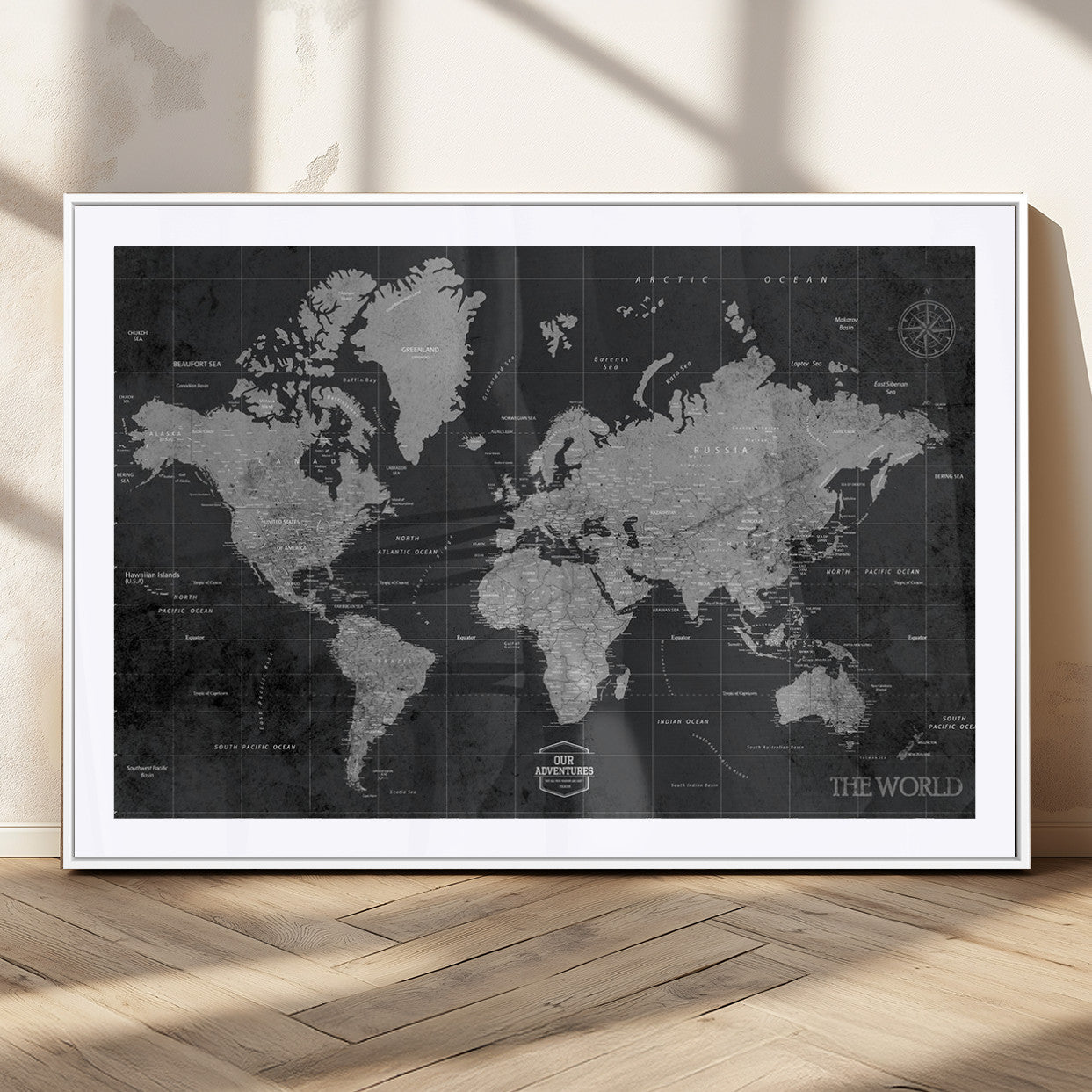 MGC-FP-36x24 - Push Pin World Map Canvas Print – Framed Wall Art for Couples to Track Their Travels – Anniversary