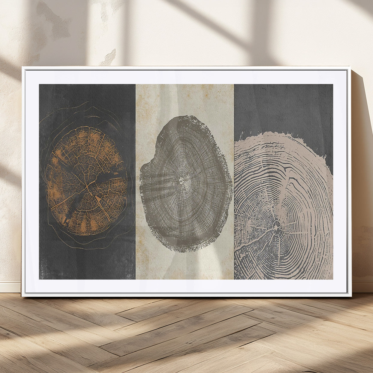 MGC-FP-36x24 - Boho Tree Ring Wall Art, Modern Minimalist Wood Grain Canvas, Tree Slice for Rustic Decor, Farmhouse