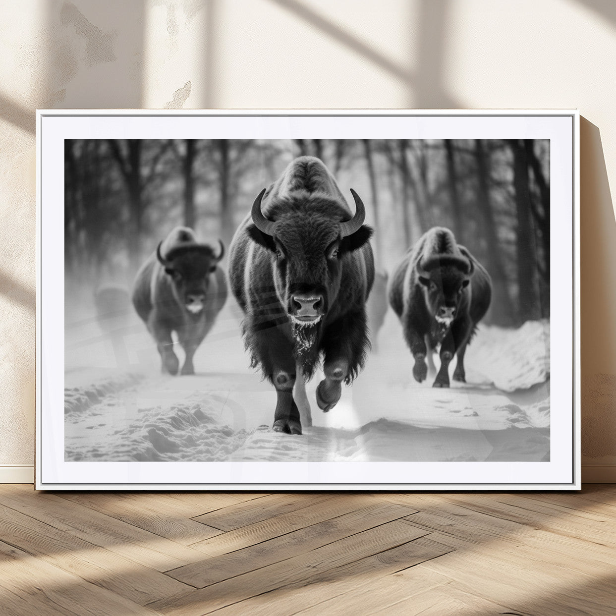MGC-FP-36x24 - Buffalo Wall Art Canvas Print, Bison Family Wall Art Canvas Print