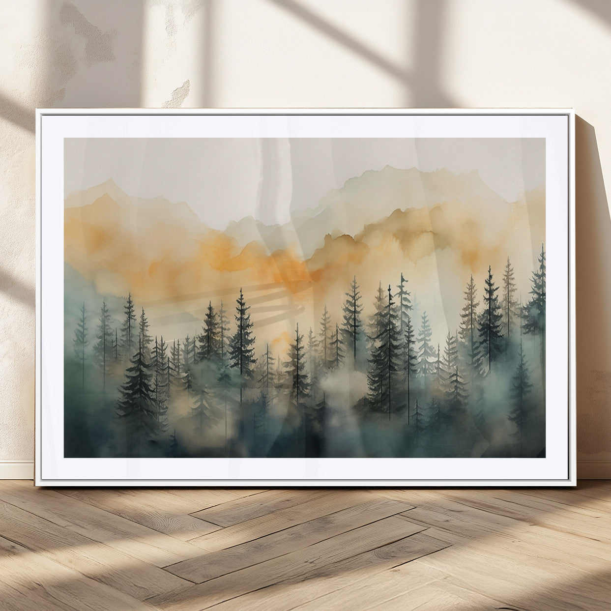 34155-MGC-FP-36x24_White-Abstract Forest Print - Mountain Wall Art | Autumn Landscape Canvas Print for Living Room, Bedroom, or Office | Large Wall Art Decor