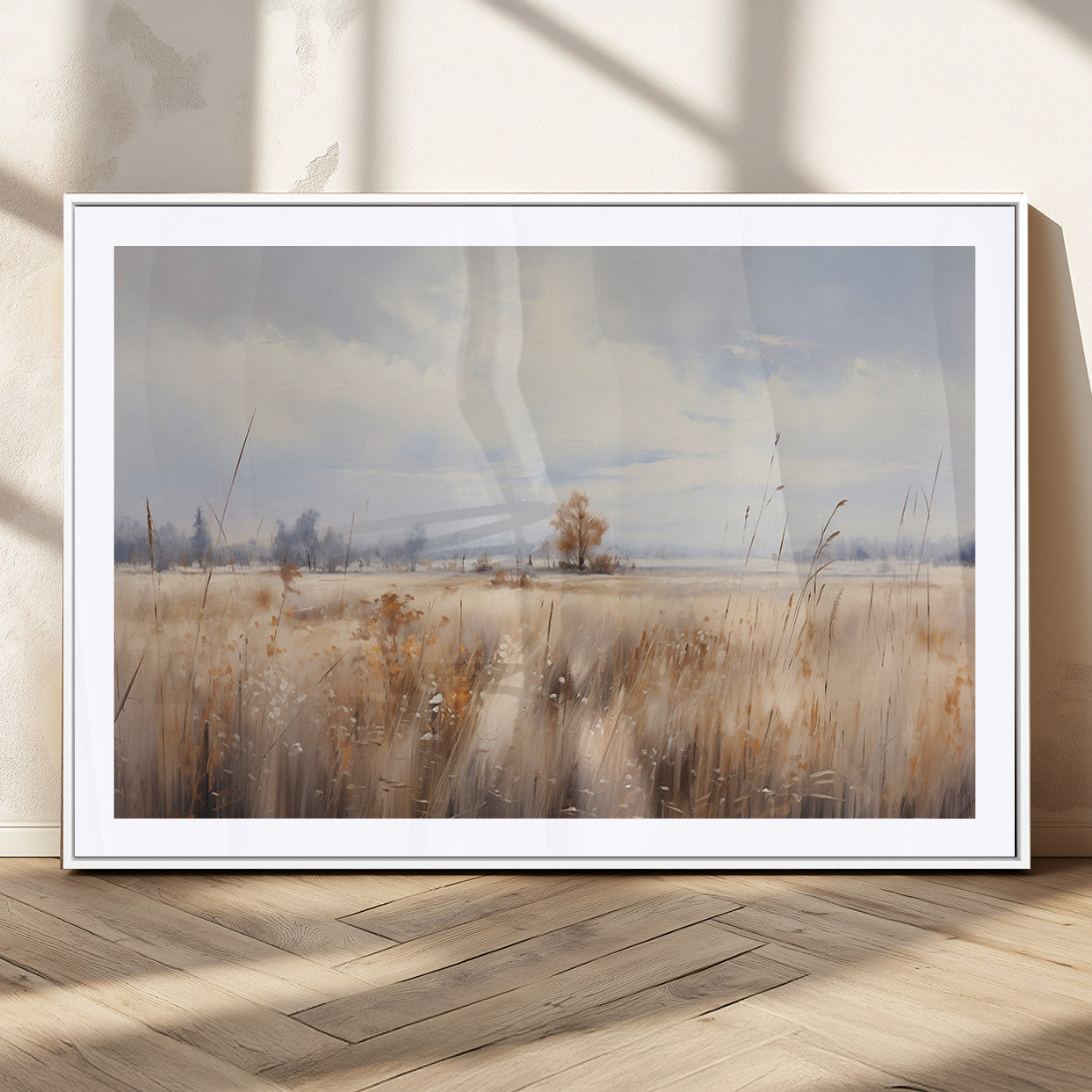 MGC-FP-36x24 - Golden Fields Wall Art Print Canvas – Serene Landscape of Nature’s Tranquility in Minimalist for