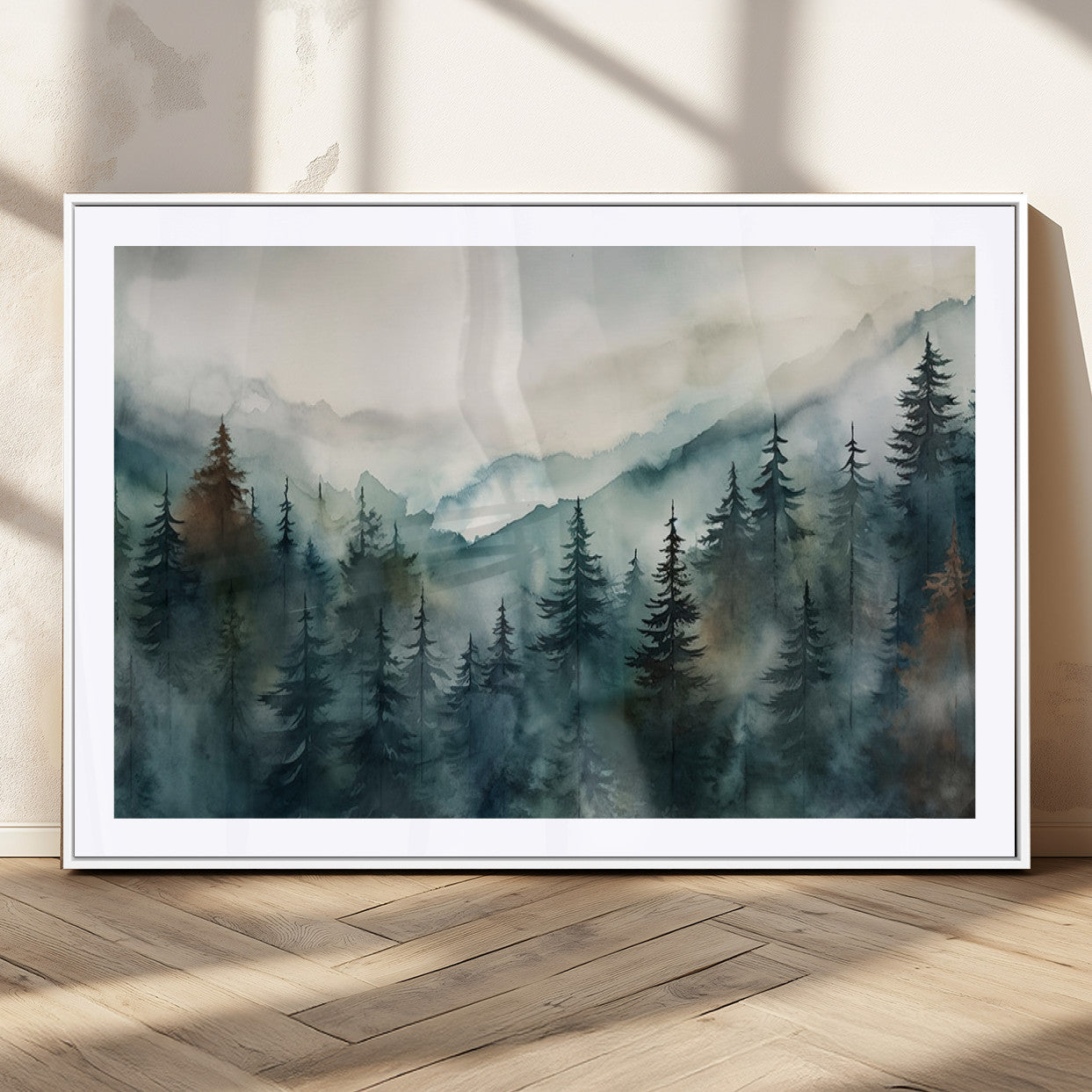 48468-MGC-FP-36x24_White-Serenity Forest Wall Art Canvas | Foggy Mountain Landscape Canvas Print for Living Room or Office | Nature-Inspired Woodland Decor