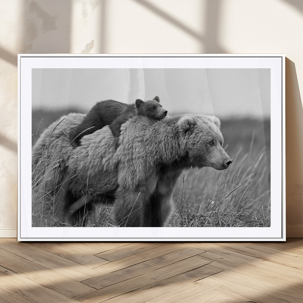 76338-MGC-FP-36x24_White-Bear and Cub Wall Art Canvas | 399 Bear Cub Wildlife-Inspired Animal Art for Living Room or Office |