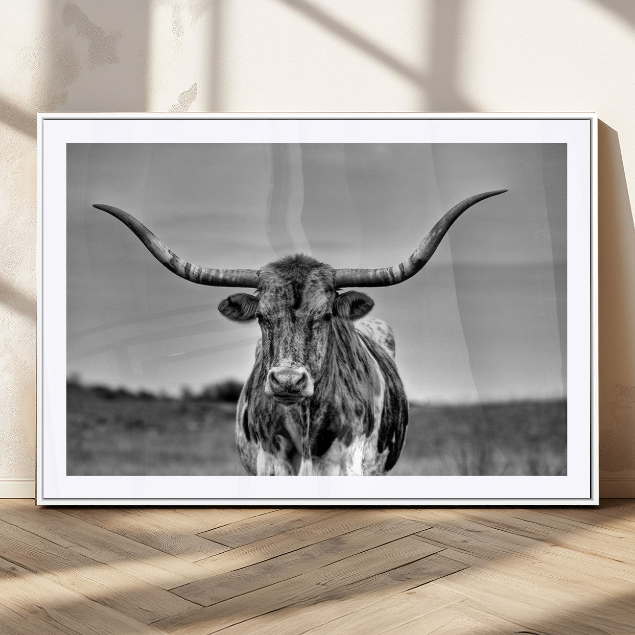 70836-MGC-FP-36x24_White-Texas Longhorn Cow Wall Art, Texas Longhorn Canvas, Cattle Canvas Print