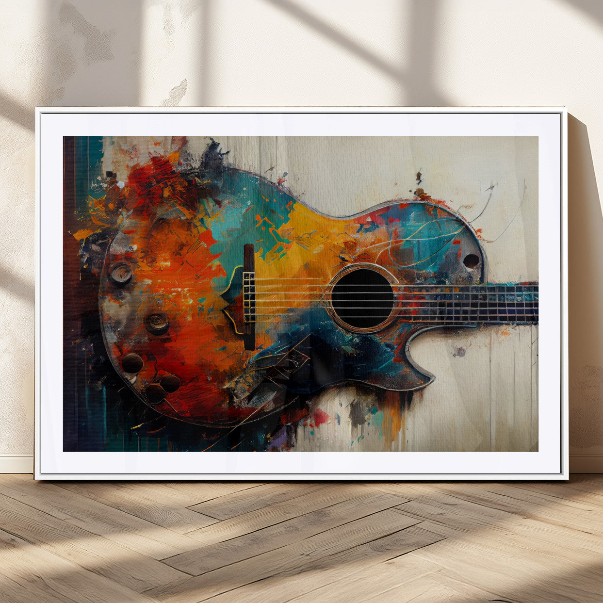 MGC-FP-36x24 - Abstract Guitar Wall Art Canvas | Vibrant Music-Inspired Art for Living Room or Studio | Colorful