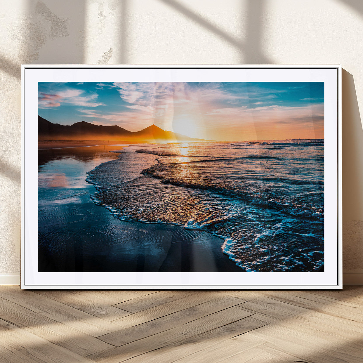 MGC-FP-36x24 - Beach Ocean Sunset on the Sea Wall Art Canvas, Beach Ocean Sunset Canvas Print