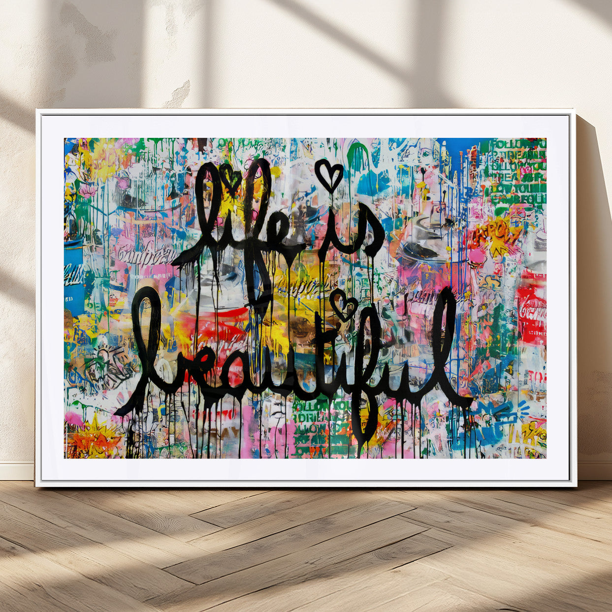 MGC-FP-36x24 - Life Beautiful Art Print - Banksy Graffiti Wall Art Canvas Print | Graffiti Wall Art Canvas Print