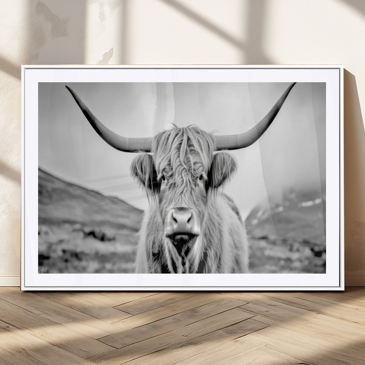 80564-MGC-FP-36x24_White-Scottish Cow Wall Art Canvas Print