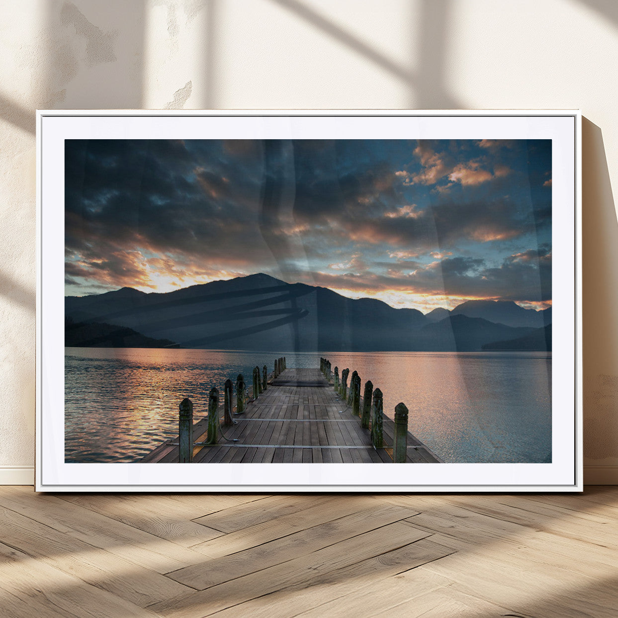 MGC-FP-36x24 - Mountain Lake Wood Pier Canvas Wall Art Nature Lake Print