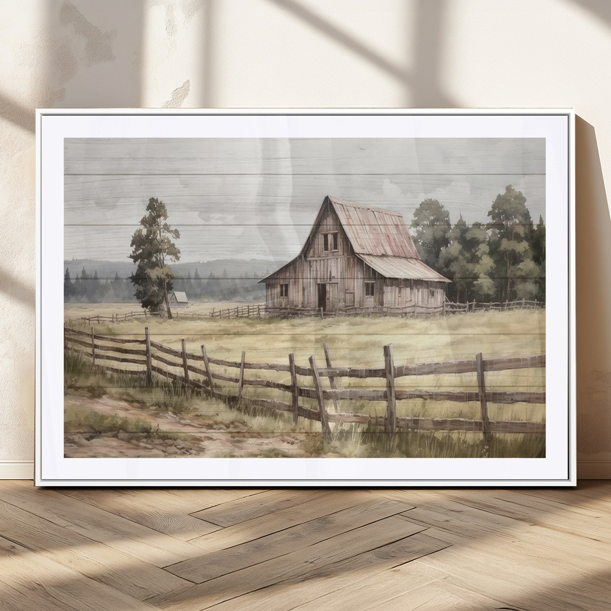 87489-MGC-FP-36x24_White-Rustic Farmhouse Barn Wall Art | 3-Panel Framed Gallery Wrap Giclee Canvas Print for Living Room,