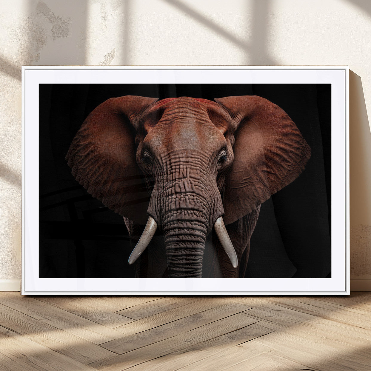 21941-MGC-FP-36x24_White-Wild Elephant Wall Art Canvas Print, Africa Savannah Wild Animal Wall Decor Print