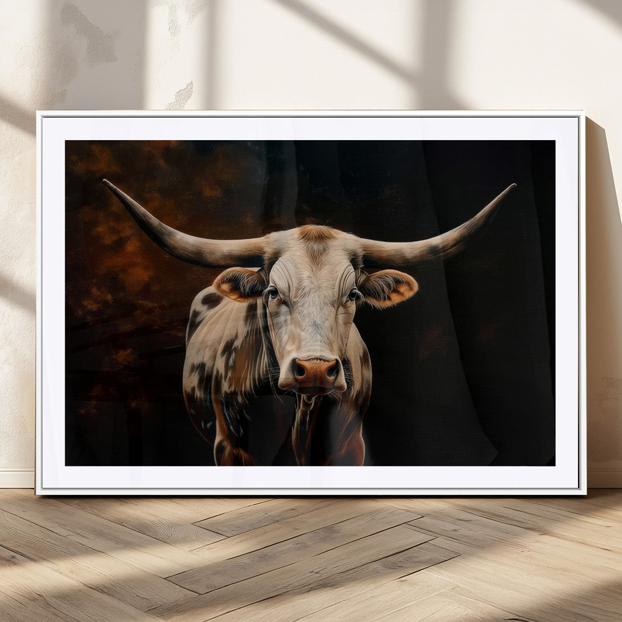 70522-MGC-FP-36x24_White-Texas Longhorn Wall Art | 3-Panel Large Texas Longhorn Canvas Print for Living Room, Office, or