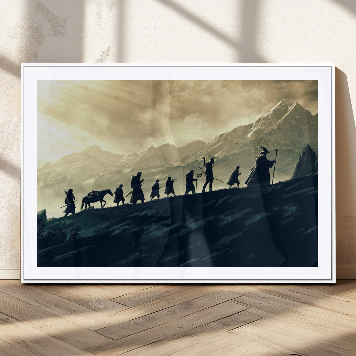 41574-MGC-FP-36x24_White-Lord of the Rings Silhouette Wall Art Capturing the Epic Quest Through Middle-Earth - The