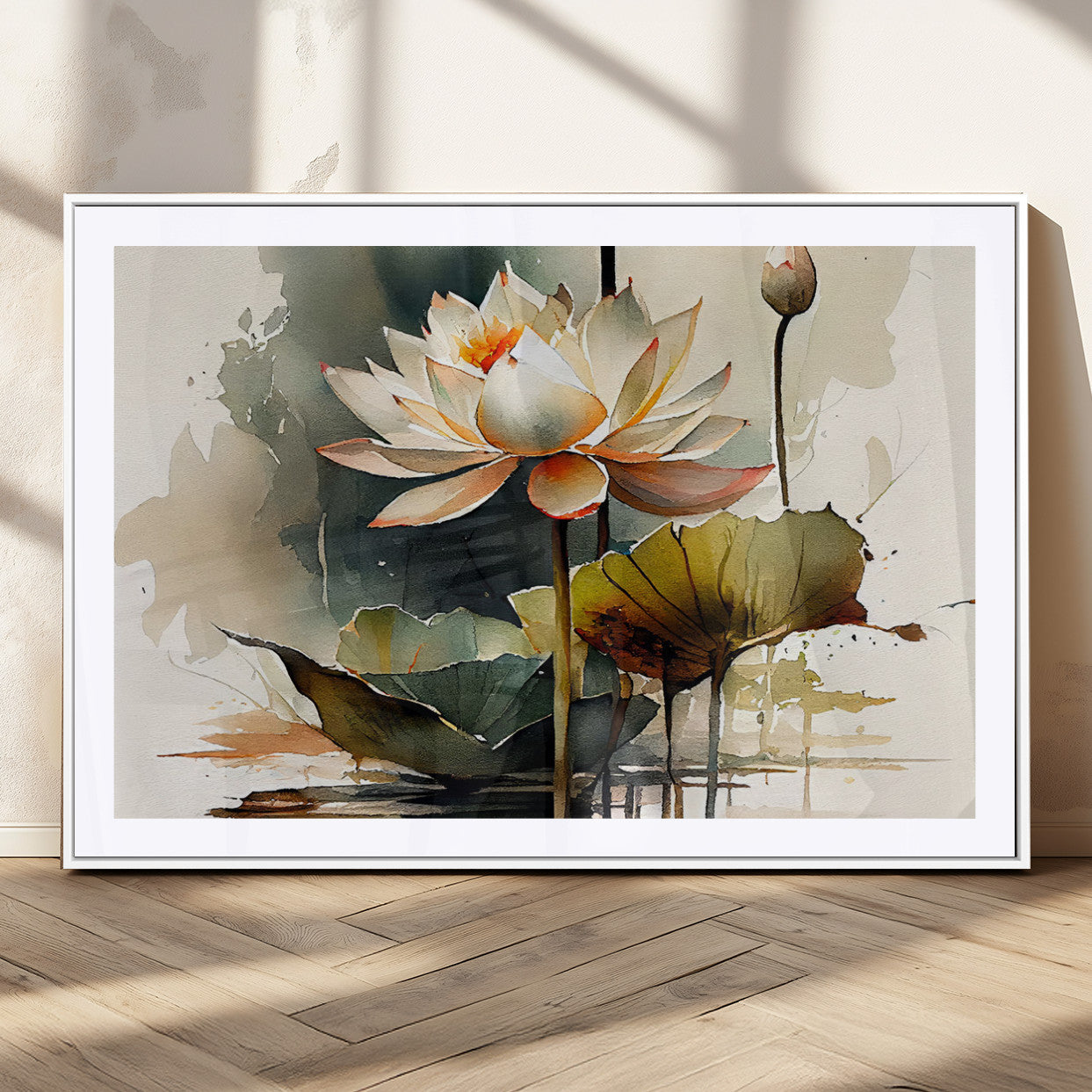 MGC-FP-36x24 - Lotus Flower Watercolor Canvas Print – A Symbol of Serenity and Growth, Captured in Soft Watercolors