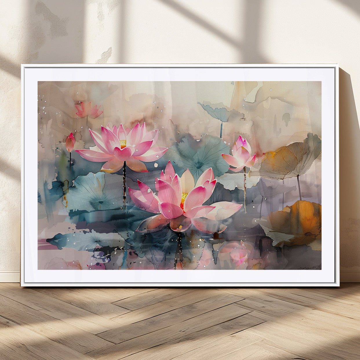MGC-FP-36x24 - Lotus Flower Wall Art | 3-Panel Giclee Canvas Print of Pink Lotus Blossoms for Living Room, Bedroom,