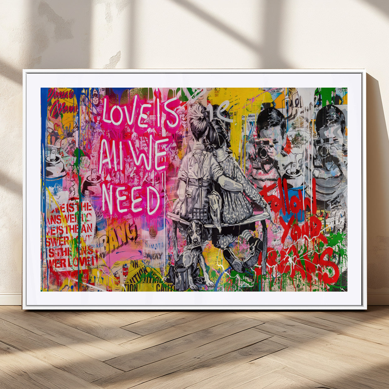 MGC-FP-36x24 - Follow Your Dreams & Love is All We Need Graffiti Street Art Triptych | Colorful Urban Wall Art