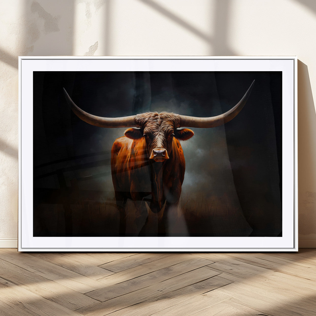 MGC-FP-36x24 - Abstract Texas Longhorn Wall Art Print | 3-Panel Large Texas Longhorn Canvas Print for Living Room,