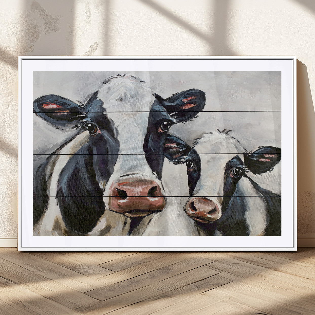 28934-MGC-FP-36x24_White-Vintage Baby and Mom Cattle Wall Art Canvas Print