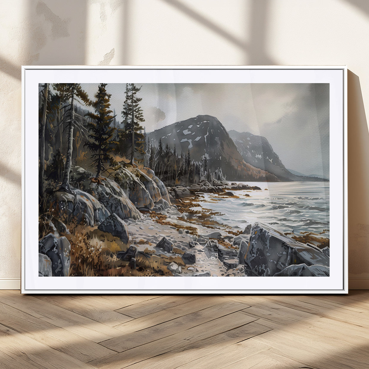 -Serene Coastal View of Acadia National Park - Stunning 3-Panel Wall Art Canvas Print, Framed, Ready